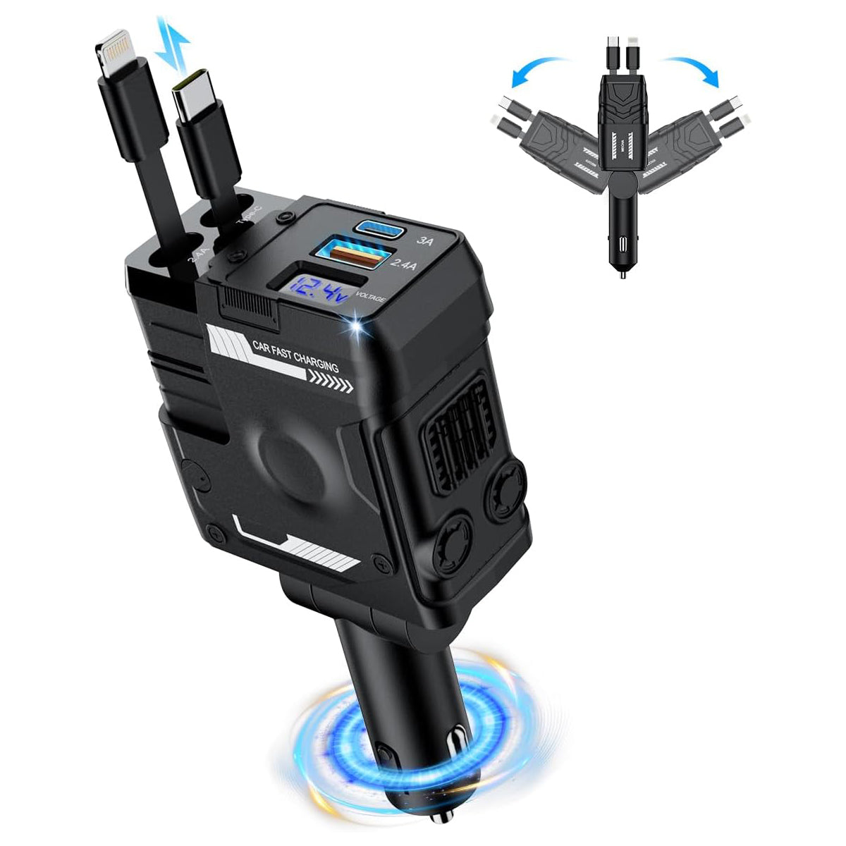 AMPERE 66W Retractable Car Charger - AMPERE_C4