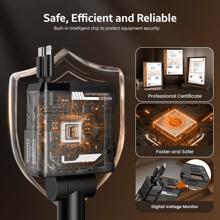 AMPERE 66W Retractable Car Charger - AMPERE_C4