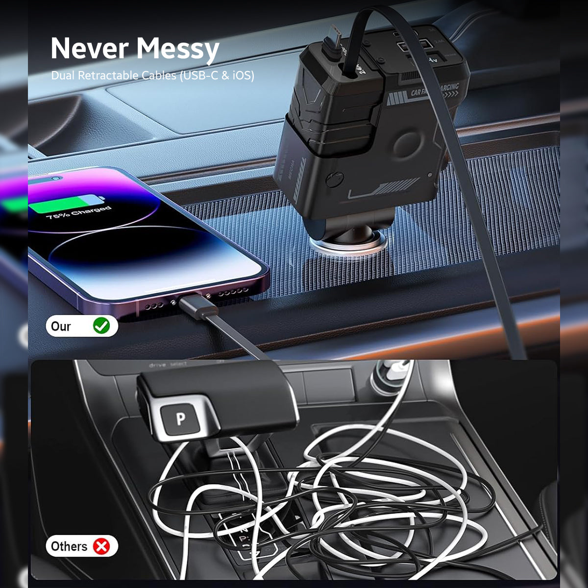 AMPERE 66W Retractable Car Charger - AMPERE_C4