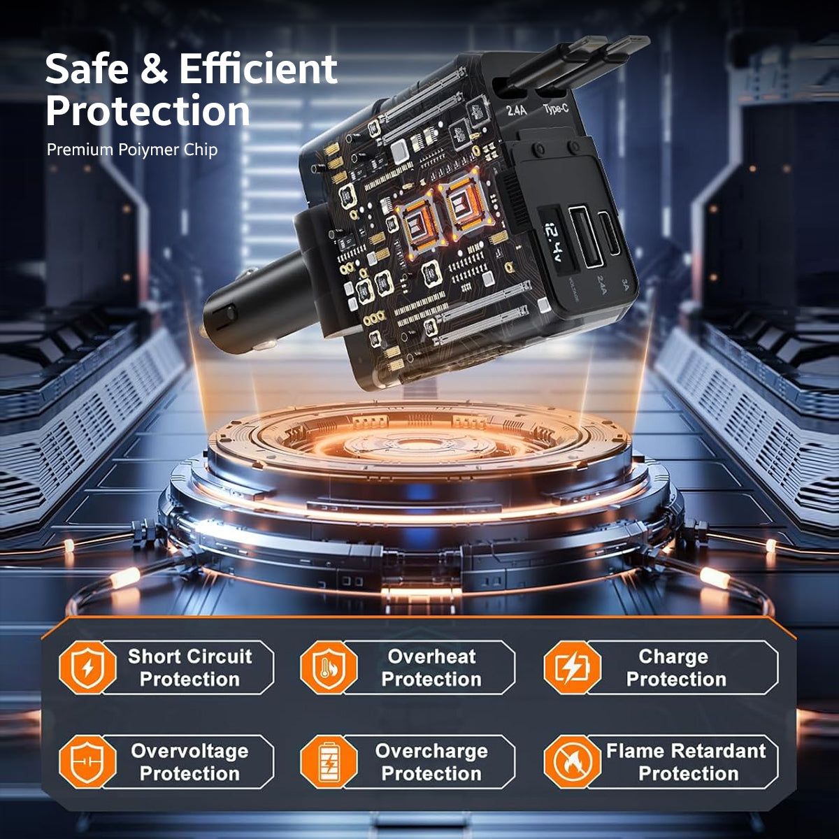 AMPERE 66W Retractable Car Charger - AMPERE_C4