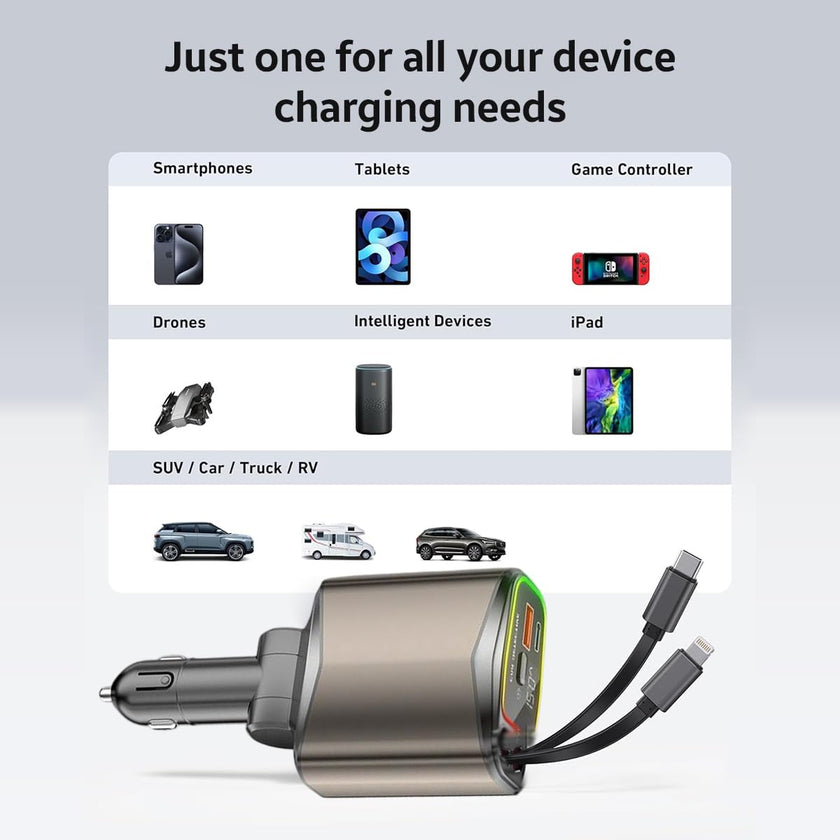 AMPERE 96W Retractable Car Charger - AMPERE_C3