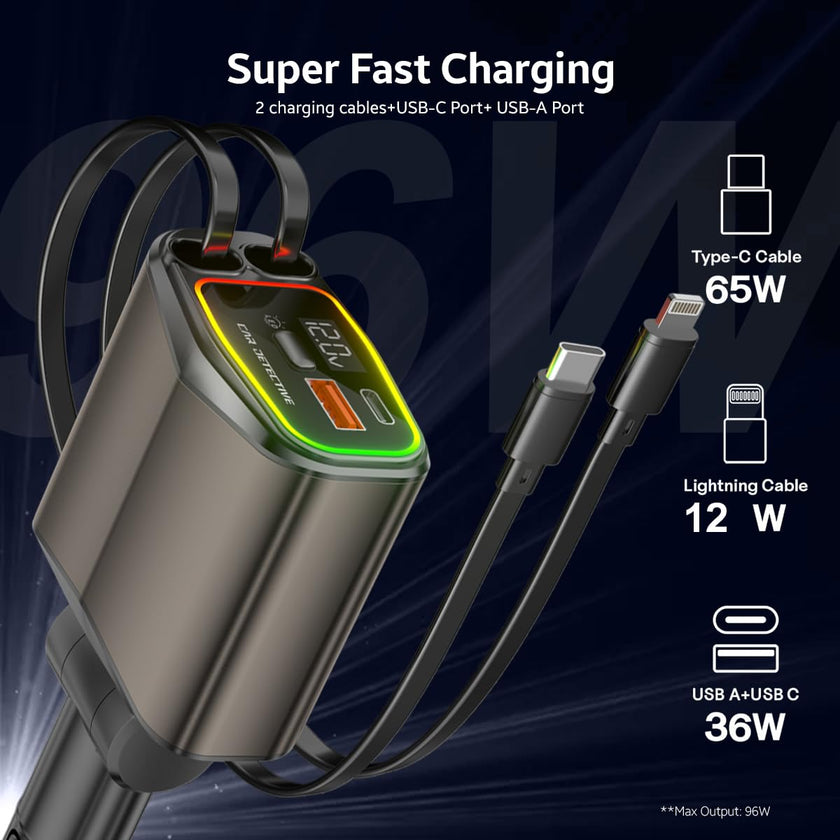AMPERE 96W Retractable Car Charger - AMPERE_C3