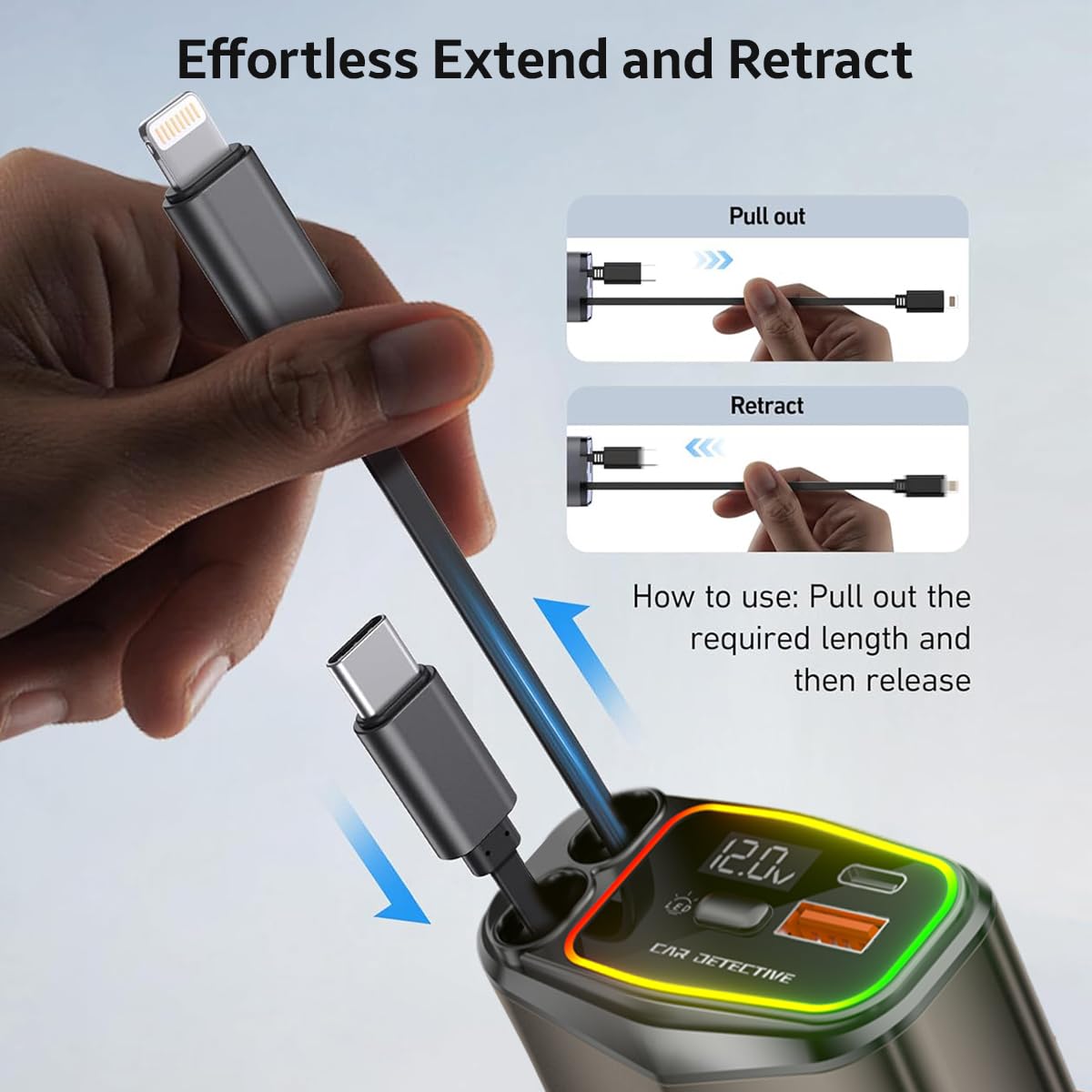 AMPERE 96W Retractable Car Charger - AMPERE_C3